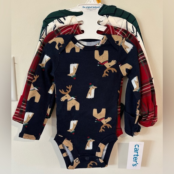 Carters Baby Navy Reindeer 4 Pack Onesies NWT Various Sizes - Picture 1 of 6